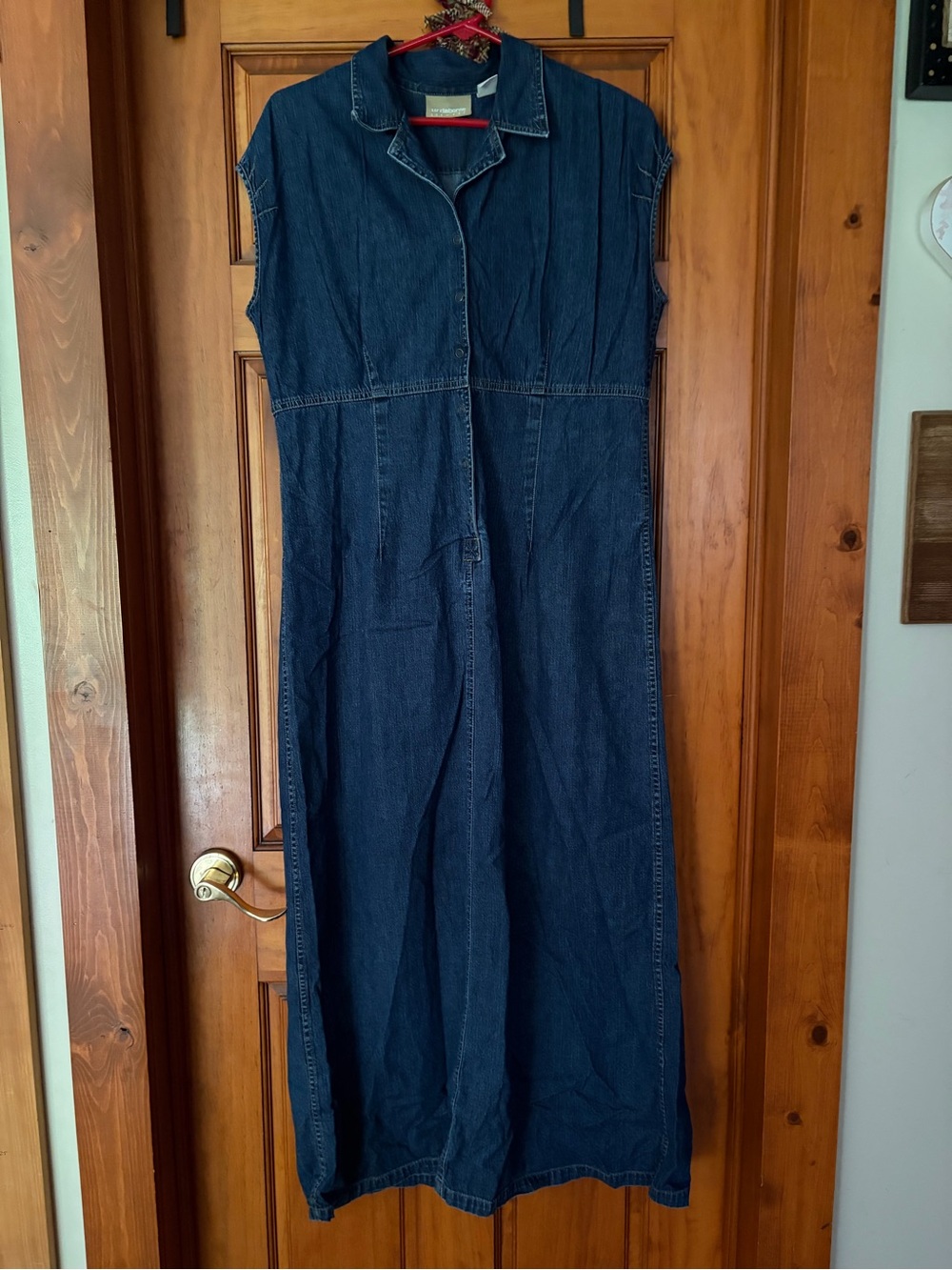 Vntg Liz Claiborne Denim Maxi Dress Sleeveless Button Front Dark Wash Blue Jean